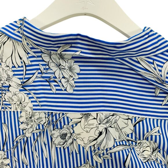Zara  Women's blouse top  Blue White Stripe Floral Flowy Blouse size med - Picture 13 of 15